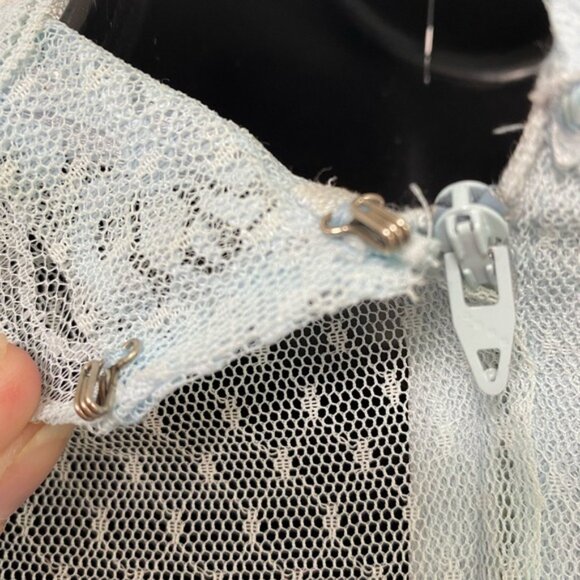 Vintage 70’s / 80’s Blue Lace High Collar Dress‎ Vintage  Size 9/10 Union Label - Picture 11 of 16